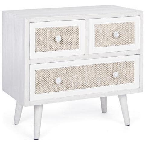 Cassettiera Da Soggiorno In Mdf Tre Cassetti Bianca Montiel 60x33x H54,5 Cm - Foto 1