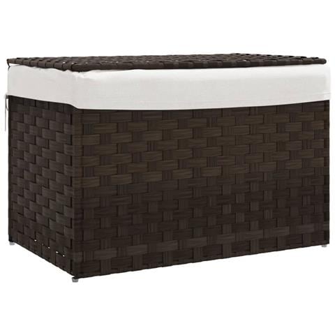 Cesto Biancheria Coperchio Marrone Scuro 55,5x35x34 Polyrattan - Foto 1