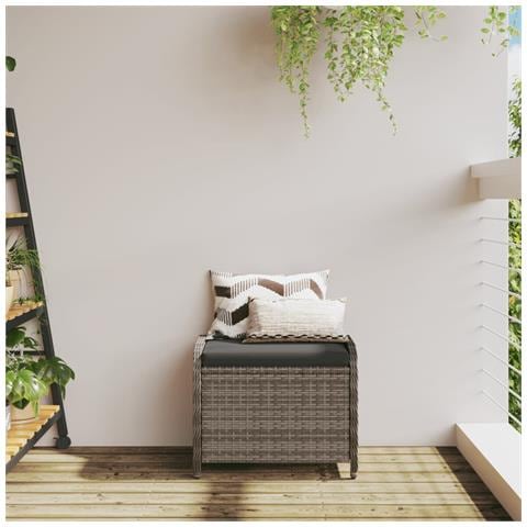 Sgabello Giardino Con Cuscino Grigio 58x46x46 Cm In Polyrattan - Foto 3