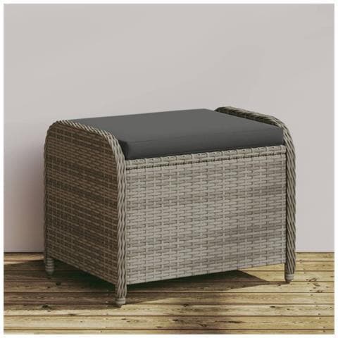 Sgabello Giardino Con Cuscino Grigio 58x46x46 Cm In Polyrattan - Foto 1