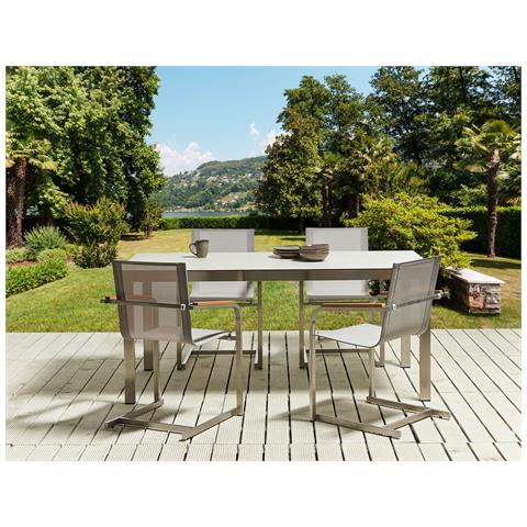 Set Da Giardino 4 Posti Vetro Temperato Bianco E Metallo 180 Cm Cosoleto - Foto 1