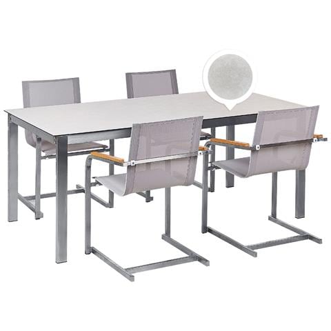 Set Da Giardino 4 Posti Vetro Temperato Bianco E Metallo 180 Cm Cosoleto - Foto 7