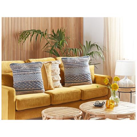 Set Di 2 Cuscini Dewberry Cotone 45 X 45 Cm Blu Trama Geometrica - Foto 1