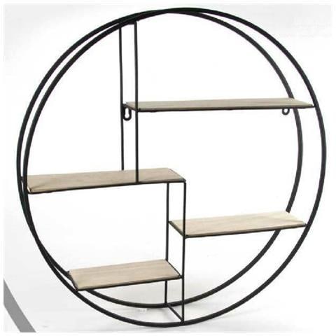Trade Shop - Bacheca Porta Oggetti In Metallo Tonda Parete Mensole Legno 80x13cm Nero 763601 - Foto 1