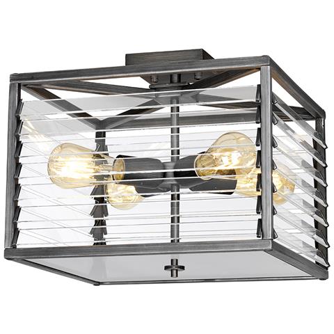 Plafoniera Industrial Nordica Louvre Acciaio Canna Di Fucile Vetro 4 Luci E27 - Foto 1