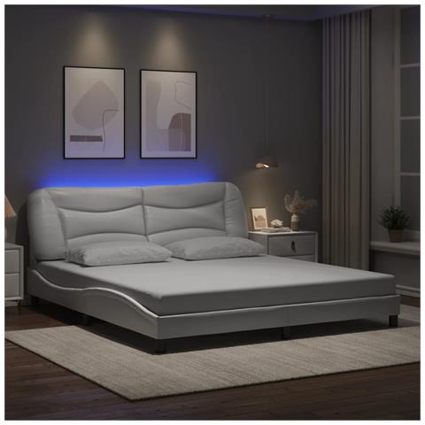 Giroletto Con Luce Led Bianco 180x200 Cm In Similpelle - Foto 2