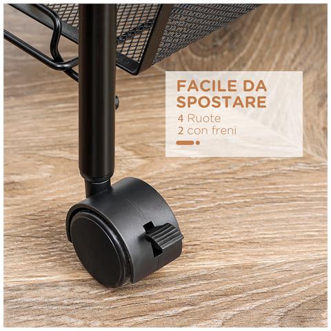 Carrello Da Cucina Salvaspazio A 5 Livelli Con Cestini A Rete In Acciaio, 45x26.5x106cm, Nero - Foto 2