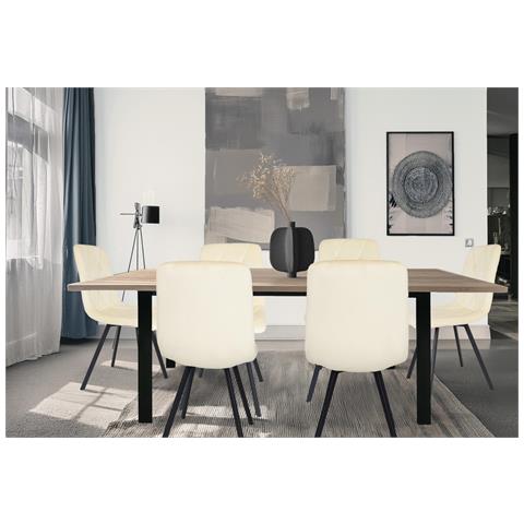 Set 4 Sedie Sala Da Pranzo Paradiso Gambe In Acciaio Nero Opaco, Velluto Sabbia - Foto 2