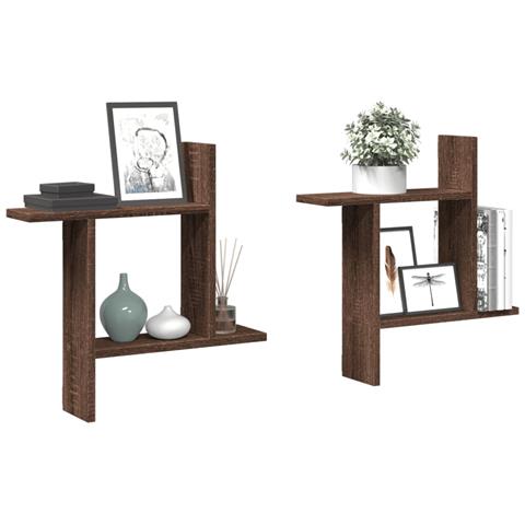 Mensole Da Parete 2pz Rovere Marrone 50x12x50 Cm In Truciolato - Foto 1