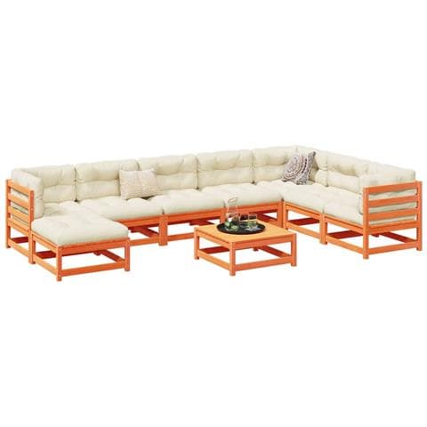 Set Divani Giardino 9 pz con Cuscini Marrone Cera Massello Pino - Foto 2