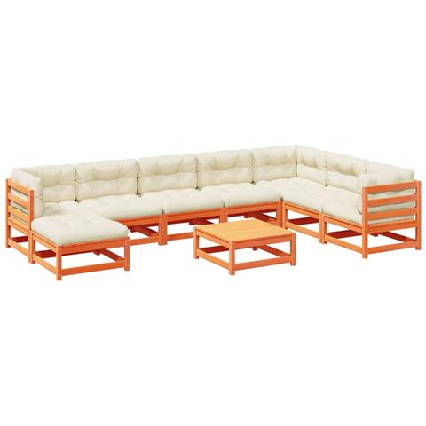 Set Divani Giardino 9 pz con Cuscini Marrone Cera Massello Pino - Foto 1