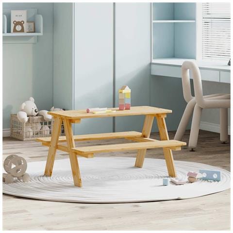 Tavolo per Bambini con Panche IRUN 90x79,5x50 cm Legno Massello - Foto 1