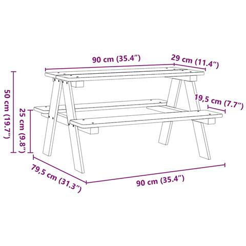 Tavolo per Bambini con Panche IRUN 90x79,5x50 cm Legno Massello - Foto 7