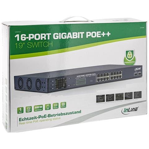 PoE++ Gigabit Network Switch 16 porte, 1Gb /s, 2xSFP, 19"1U (incl. staffe) - Foto 2