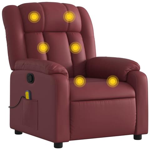 Poltrona Massaggiante Reclinabile Rosso Vino In Similpelle - Foto 1
