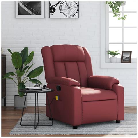 Poltrona Massaggiante Reclinabile Rosso Vino In Similpelle - Foto 8