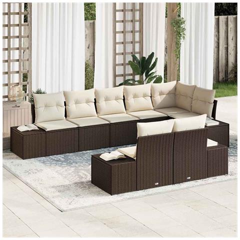 Set di divani da giardino da 8 pezzi con cuscini Marrone Rattan Polimerico - Foto 2