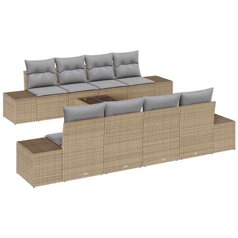 Set Divano da Giardino a 7 Pezzi con Cuscini Beige Polyrattan - Foto 1