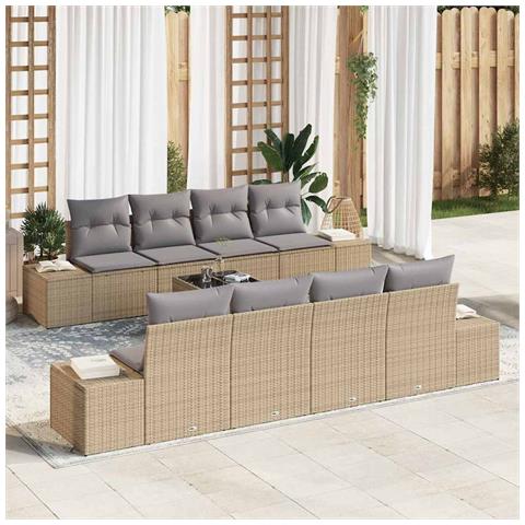 Set Divano da Giardino a 7 Pezzi con Cuscini Beige Polyrattan - Foto 2