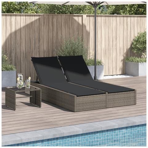 Lettino Prendisole Doppio con Cuscini Grigio in Polyrattan - Foto 2