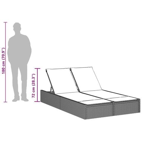 Lettino Prendisole Doppio con Cuscini Grigio in Polyrattan - Foto 9