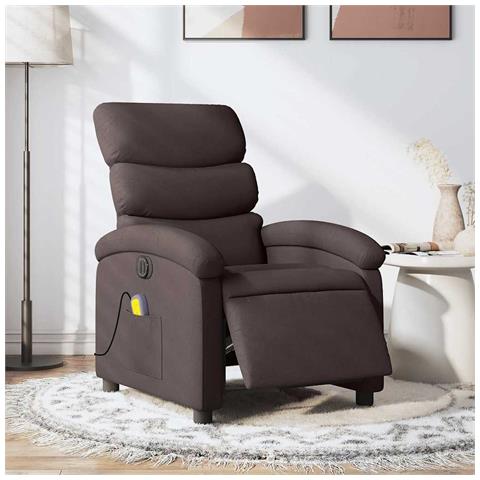 Poltrona Massaggio Reclinabile Elettrica Marrone Scuro Tessuto - Foto 2