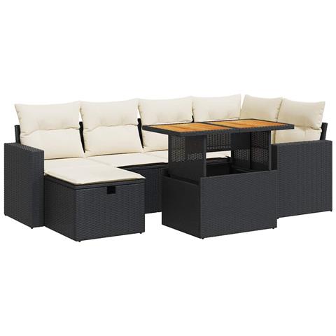 Set Divani da Giardino con Cuscini 8 pz Nero Polyrattan Acacia - Foto 1