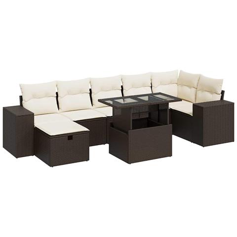 Set Divano da Giardino 5 pz con Cuscini Marrone in Polyrattan - Foto 1