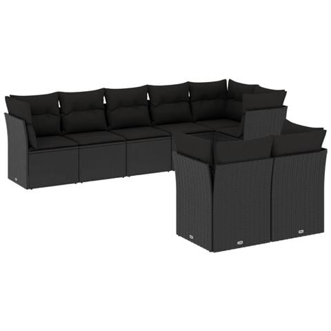 Set Divani da Giardino con Cuscini 8 pz Nero in Polyrattan - Foto 1