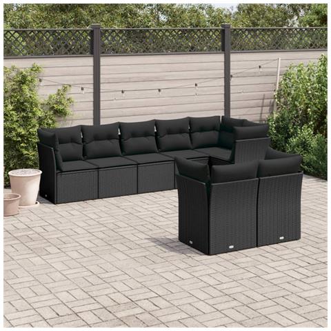Set Divani da Giardino con Cuscini 8 pz Nero in Polyrattan - Foto 2