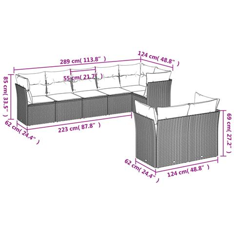 Set Divani da Giardino con Cuscini 8 pz Nero in Polyrattan - Foto 3