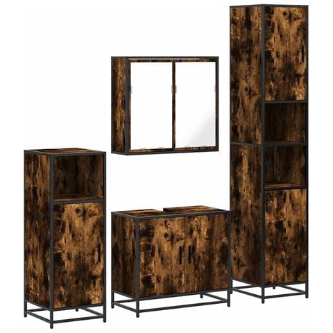 Set Mobili da Bagno 4 pz Rovere Fumo in Legno Multistrato - Foto 1