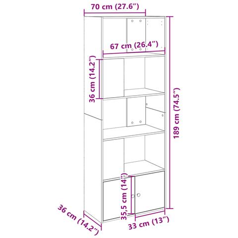 Libreria Rovere Fumo 70x36x189 cm in Legno Multistrato - Foto 8