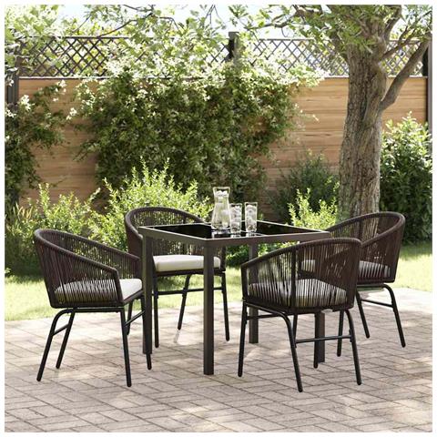 Set da Pranzo per Giardino 5 pcs Marrone Poly Rattan - Foto 2