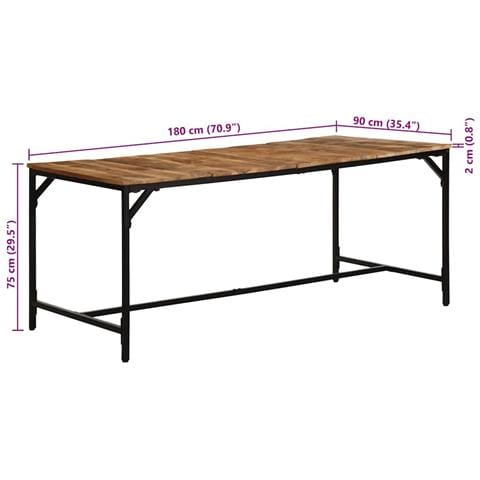 Tavolo da Pranzo 180x90x75 cm in Legno Massello di Mango Grezzo - Foto 9