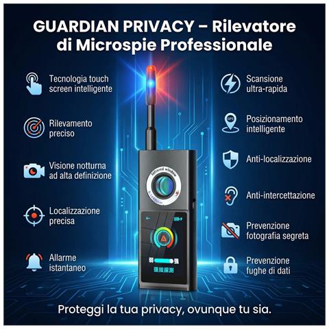 Rilevatore Scanner Professionale Di Microspie E Telecamere 50mhz-8ghz - Rileva Gps, Microfoni, Microcamere Wireless - Bonifica Totale - Schermo Touch - Portatile Auto Ufficio Viaggi Guardian 888 - Foto 1