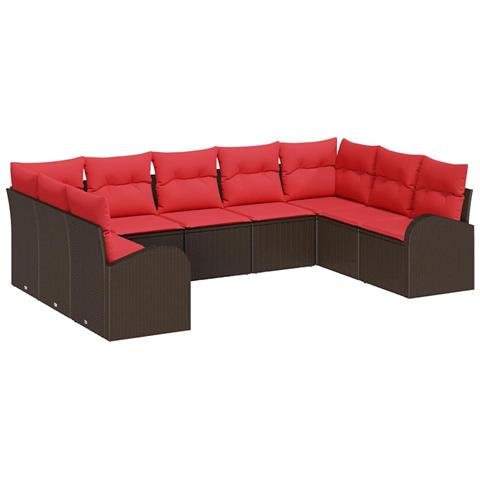 Set Divano da Giardino 9 pcs Marrone e Rosso polyrattan - Foto 1