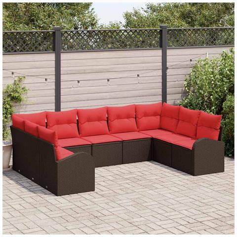 Set Divano da Giardino 9 pcs Marrone e Rosso polyrattan - Foto 2