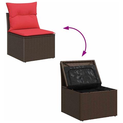 Set Divano da Giardino 9 pcs Marrone e Rosso polyrattan - Foto 9