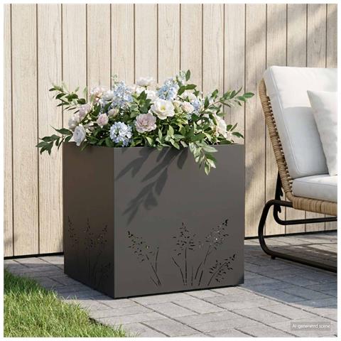 Vaso da giardino Nero 50 x 50 x 49 cm Acciaio laminato a freddo - Foto 2