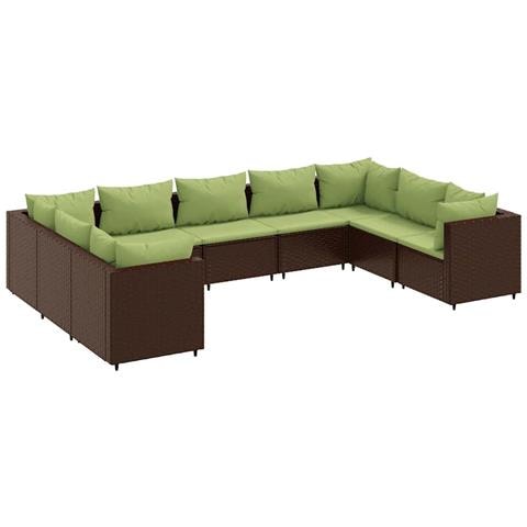 Set Divani da Giardino 9 pz con Cuscini in Polyrattan Marrone - Foto 1