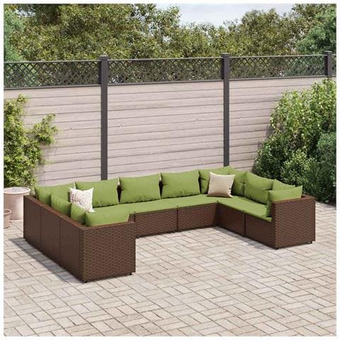 Set Divani da Giardino 9 pz con Cuscini in Polyrattan Marrone - Foto 2