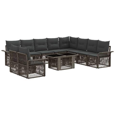 Set Divano da Giardino 11 pz Grigio e Grigio Scuro polyrattan - Foto 1