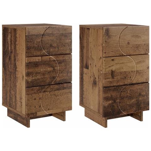 Comodino 2 pz Legno antico 33,5 x 34,5 x 60 cm Legno composito - Foto 1