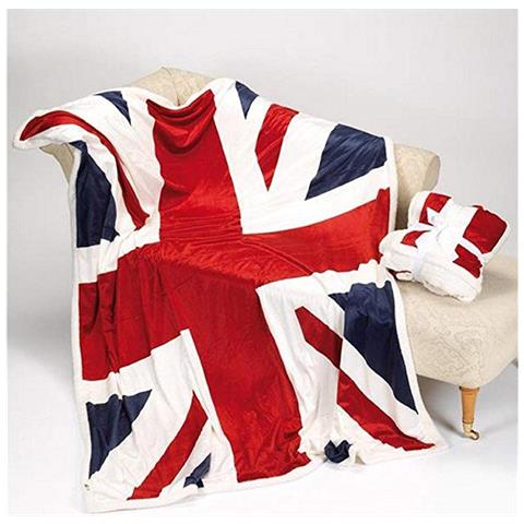 Plaid Cooper Coperta Con Retro Agnellato Pelliccia Disegno Bandiera Uk 130x160 Cm Bandiera Uk - Foto 2