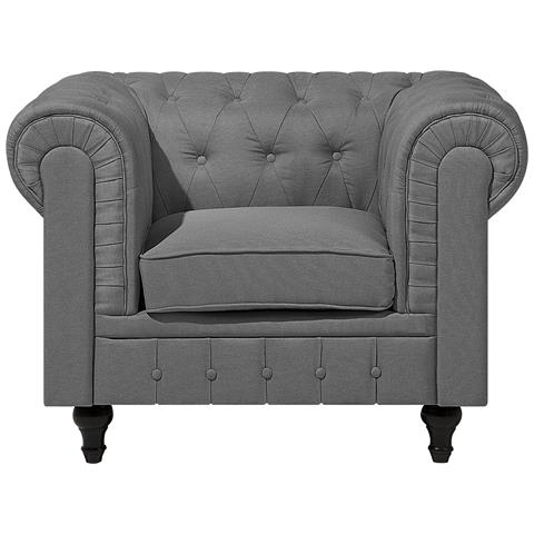 Set Divano E Poltrona 4 Posti In Tessuto Grigio Chesterfield - Foto 22