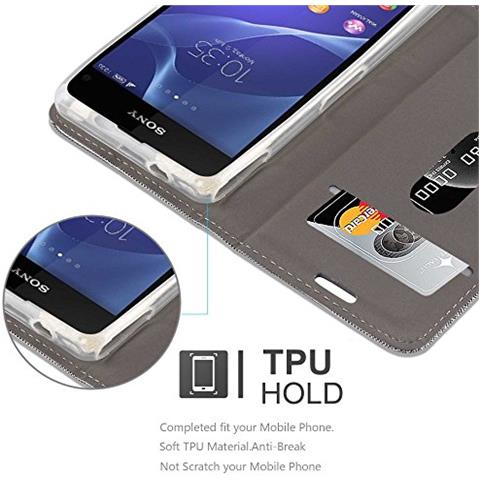 Custodia Compatibile Con Sony Xperia Z1 Compact In Grigio Chiaro Marrone - Coperchio Protettiva Con Chiusura Magnetica, Funzione Stand E Tasca Per Le Carte - Foto 2