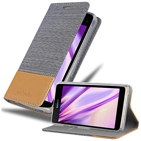 Custodia Compatibile Con Sony Xperia Z1 Compact In Grigio Chiaro Marrone - Coperchio Protettiva Con Chiusura Magnetica, Funzione Stand E Tasca Per Le Carte - Foto 1