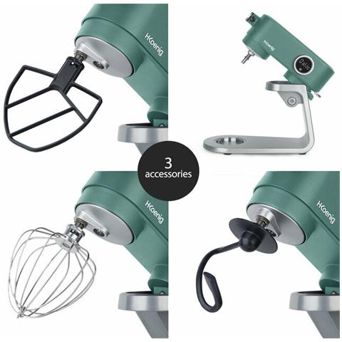 KM128 Impastatrice Professionale a 8 velocità con Contenitore da 5 litri Potenza 800 W Colore Argento / Verde Opaco - Foto 5