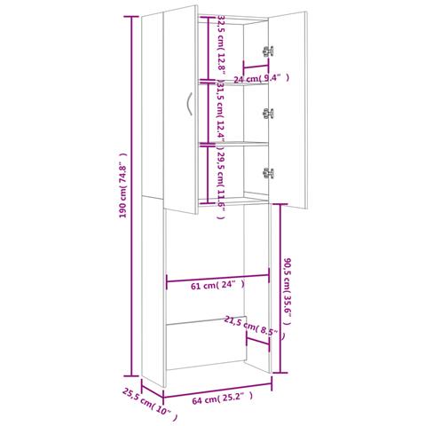 Mobile per Lavatrice Rovere Fumo 64x25,5x190 cm - Foto 10